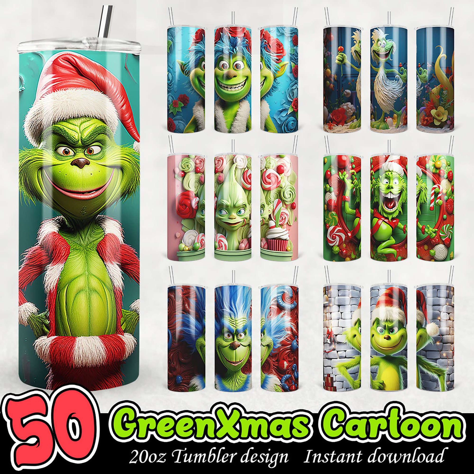 Grinch Christmas Tumbler Designs PNG Bundle