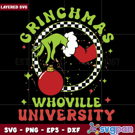 Grinch Christmas Whoville University Est 1957 svg, christmas bell svg, grinch time svg