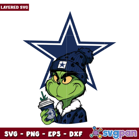 Grinch Dallas Cowboys svg, christmas bell svg, grinch time svg