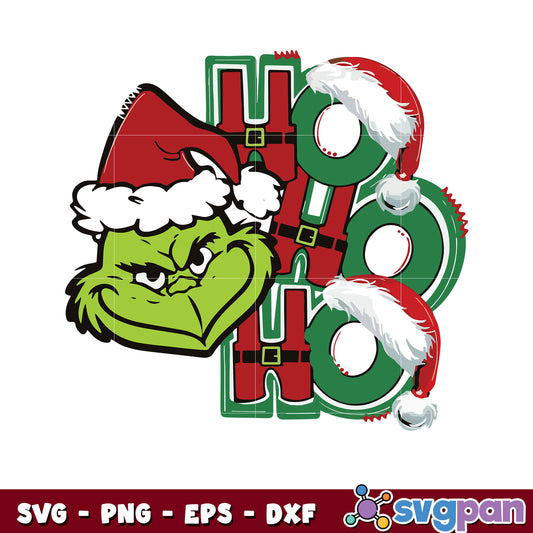 Grinch Face Ho Ho Ho Santa Hat svg, grinch head svg, grinch christmas svg