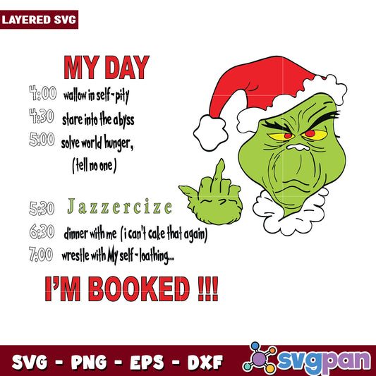 Grinch Face Im Booked My Day svg, christmas bell svg, grinch time svg