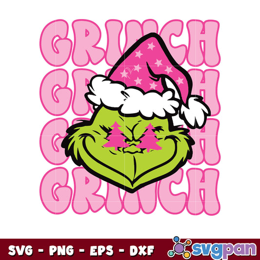 Grinch Face Preppy Retro Pink Christmas svg, grinch christmas tree svg