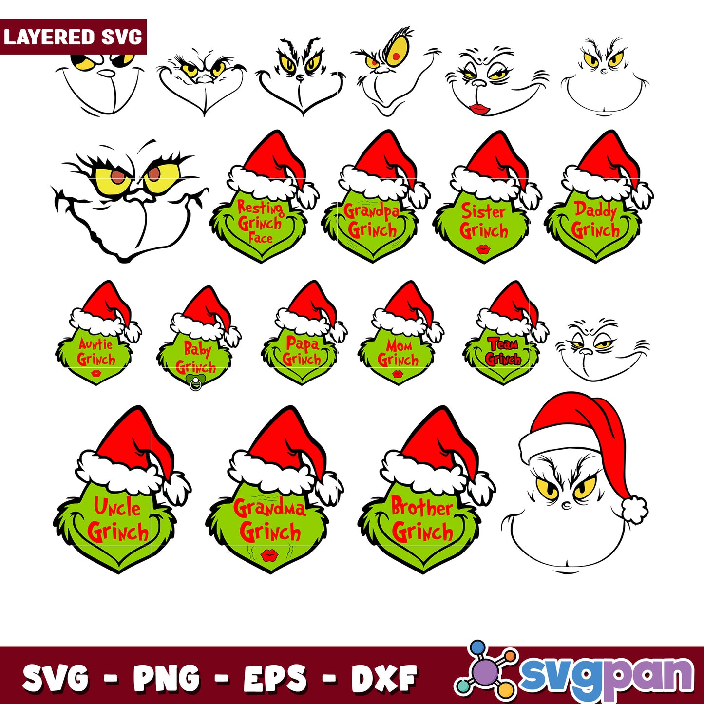 Grinch Family SVG Bundle Layered