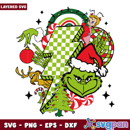 Grinch Friends Lightning Bolt svg, christmas bell svg, grinch time svg
