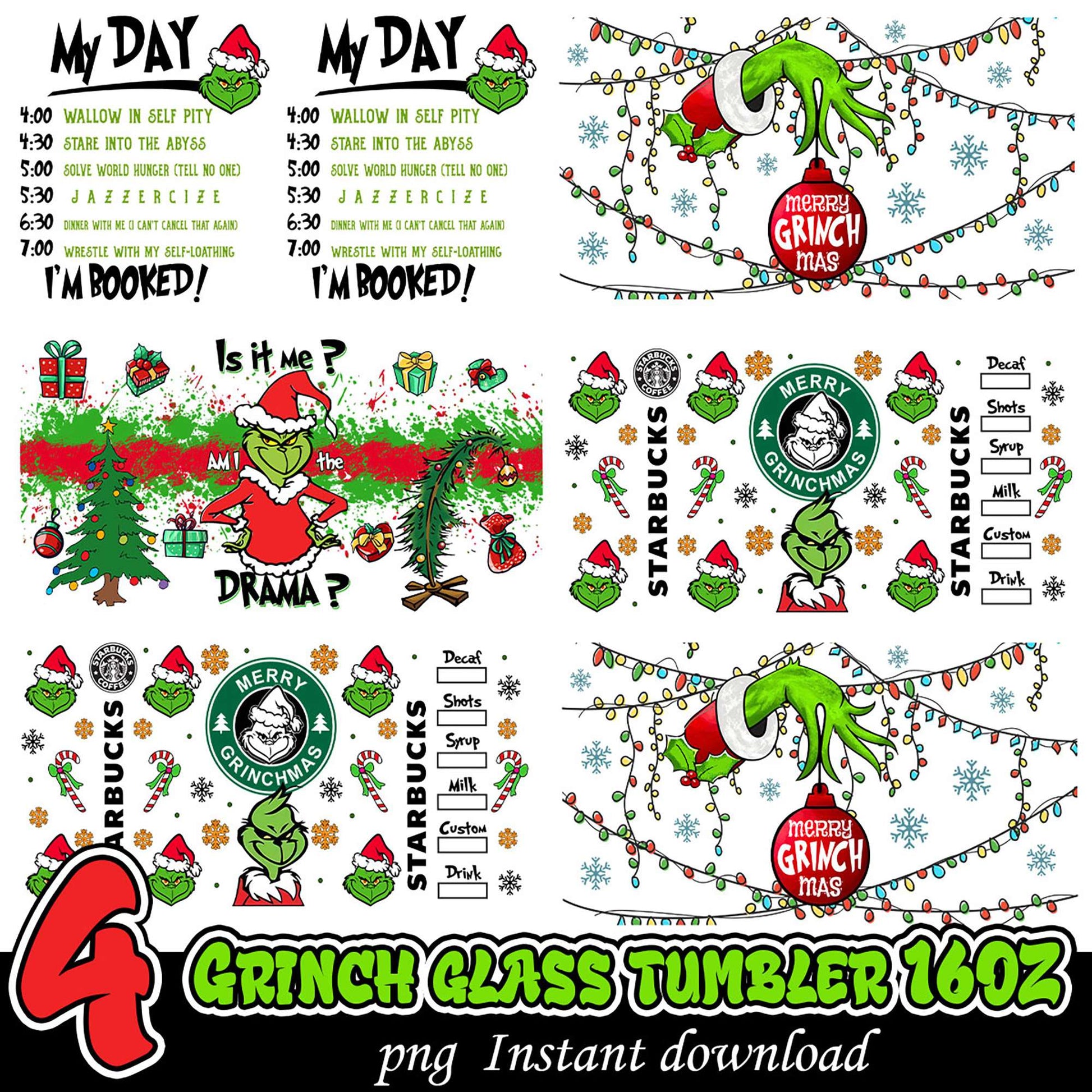 Grinch Glass Tumbler PNG 16oz Download