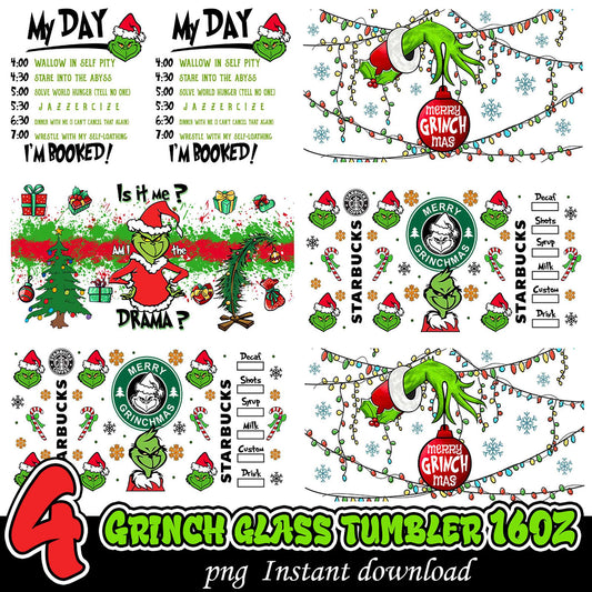 Grinch Glass Tumbler PNG 16oz Download