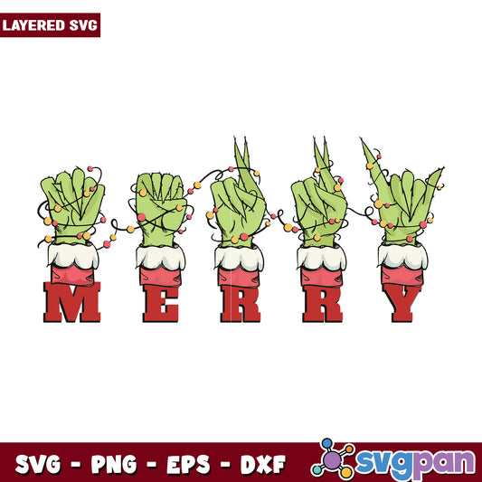 Grinch Hand ASL Merry Christmas svg, christmas bell svg, grinch time svg