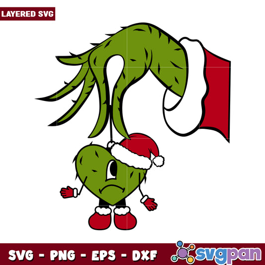 Grinch Hand Holding Heart Christmas SVG, festive design for cutting