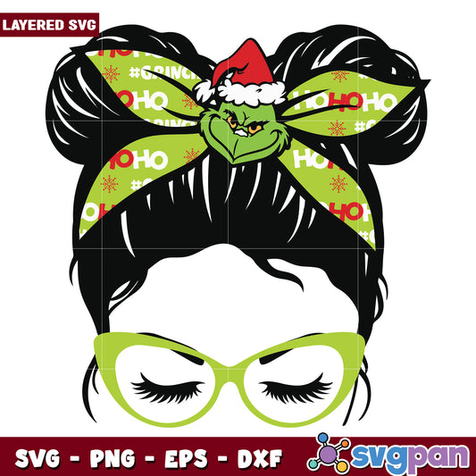 Grinch Headband Messy Bun Christmas svg, christmas bell svg, grinch time svg