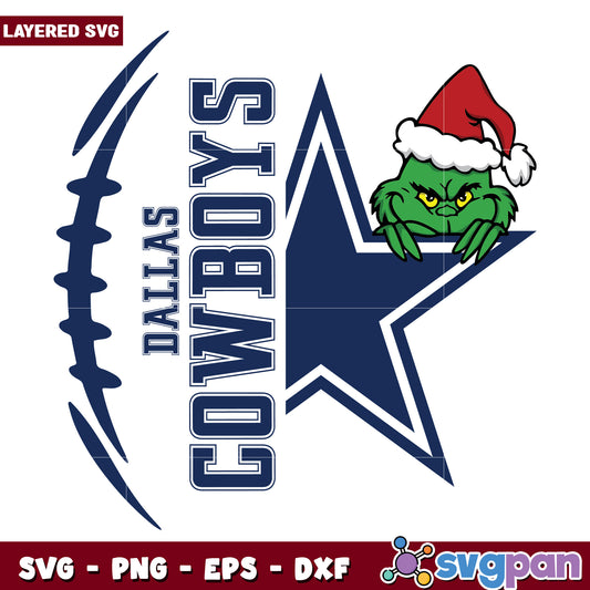 Grinch Hiding Behind Dallas Cowboys Logo svg, christmas bell svg, grinch time svg