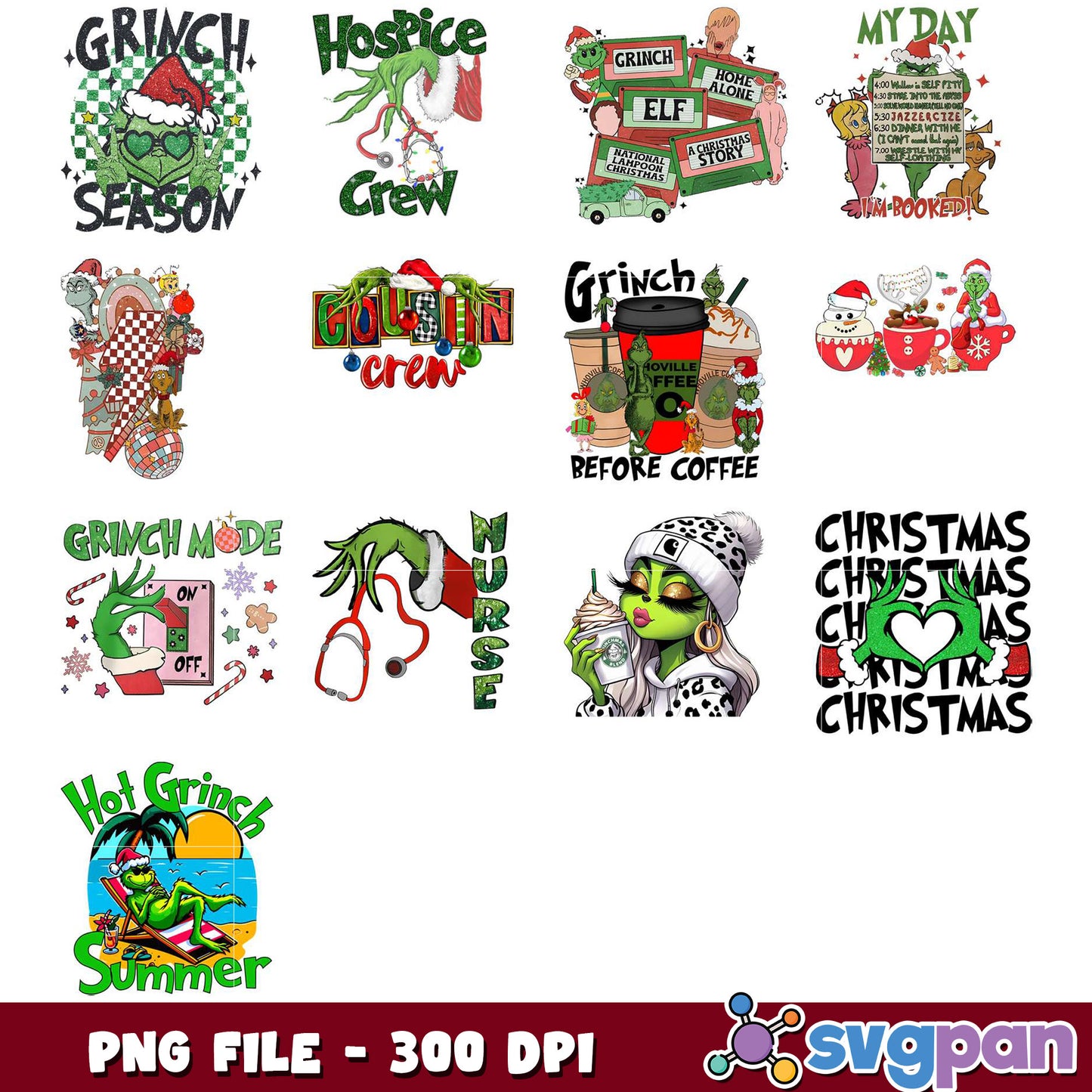 Grinch Holiday Bundle Fun PNG Designs for Christmas