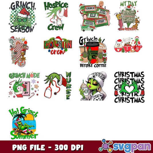 Grinch Holiday Bundle Fun PNG Designs for Christmas