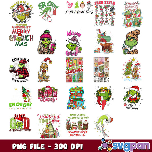 Grinch Holiday Bundle PNG Christmas Designs 300 DPI