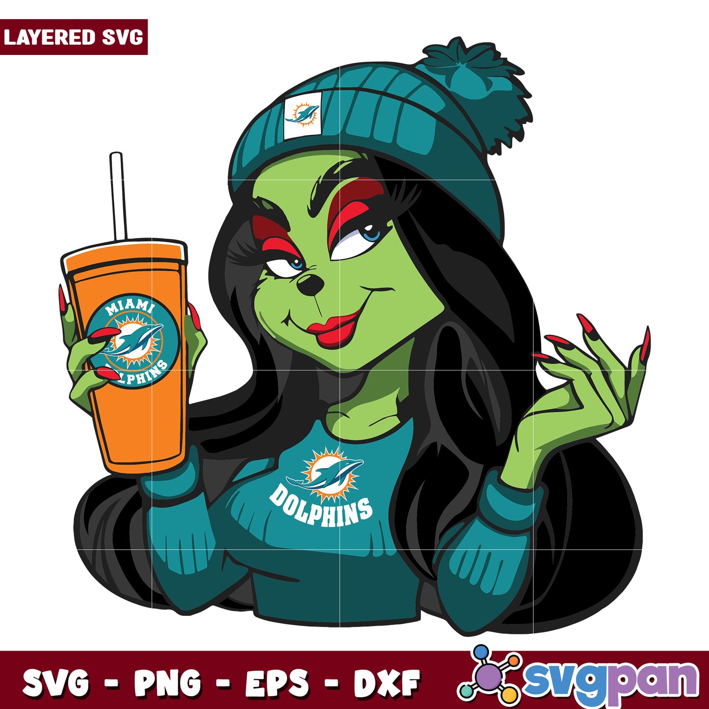 Grinch Miami Dolphins Football Fans Girl svg, christmas sotry svg, the grinch svg