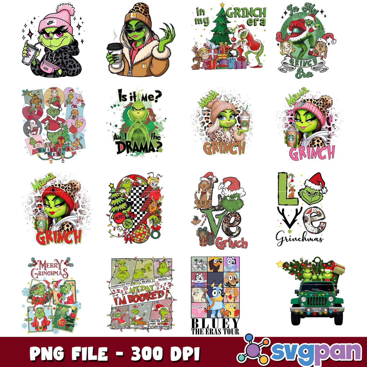 Grinch PNG Bundle 12 Cute Designs, 300 DPI