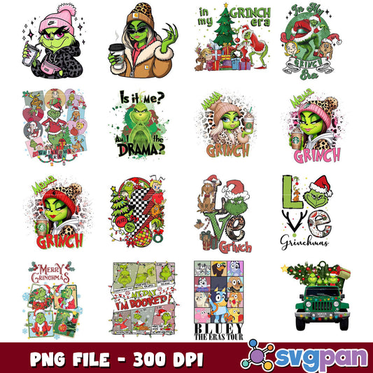 Grinch PNG Bundle 12 Cute Designs, 300 DPI