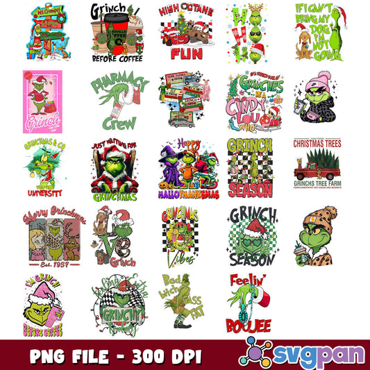 Grinch PNG Bundle 20+ Designs, 300 DPI