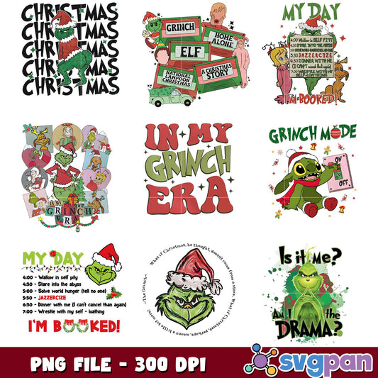 Grinch Themed Holiday PNG Bundle Fun Designs