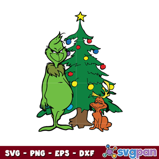 Grinch and Max Christmas Tree svg, lights christmas svg