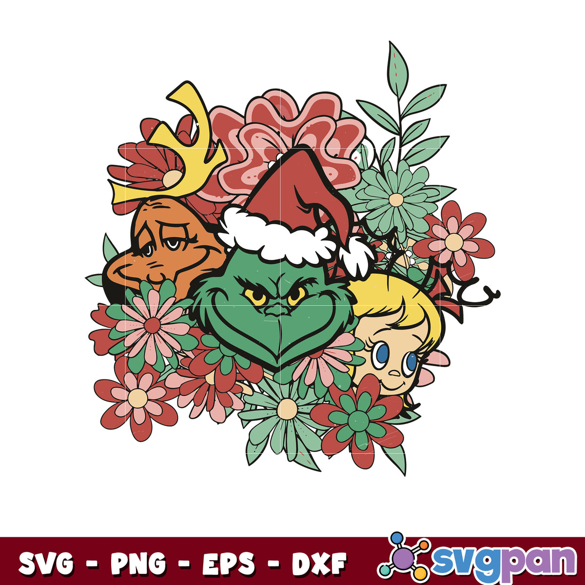 Grinch and friends flower christmas svg