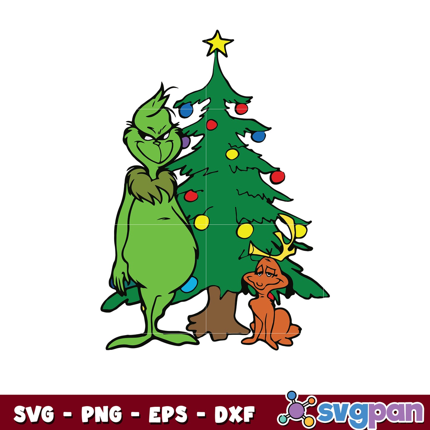 Grinch and max christmas tree svg