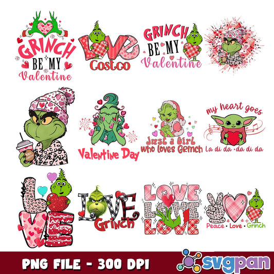 Grinch be my valentine png bundle