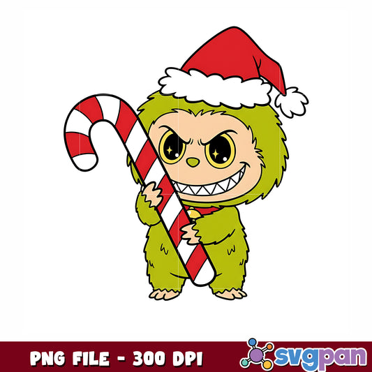 Grinchbubu and candycane png, christmnas png, christmas clipart png