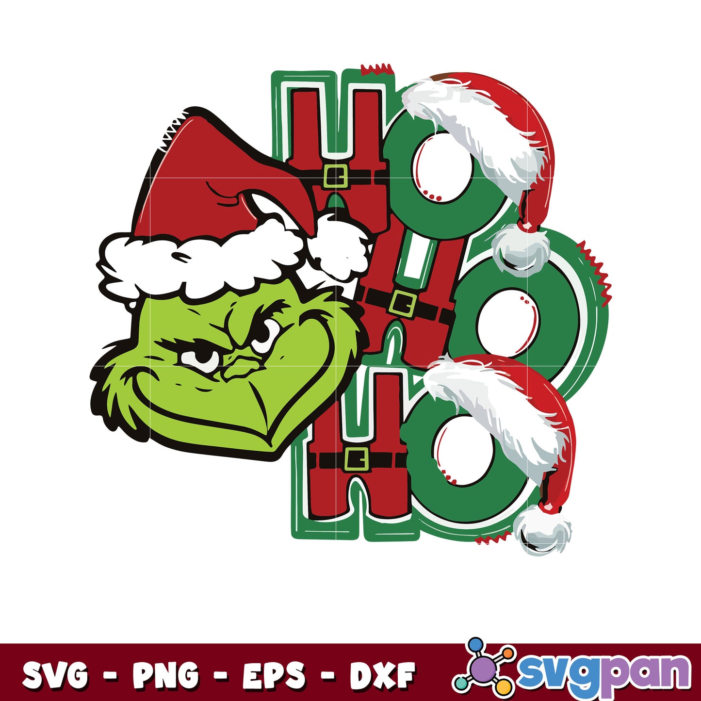 Grinch face Ho Ho Ho santa hat svg