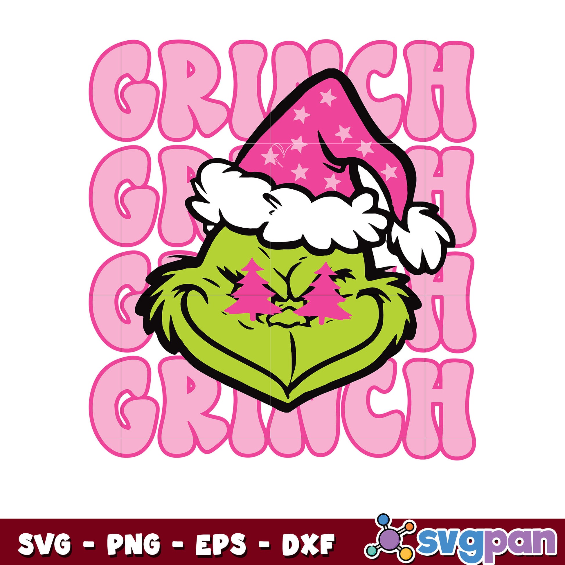 Grinch face preppy retro pink christmas svg