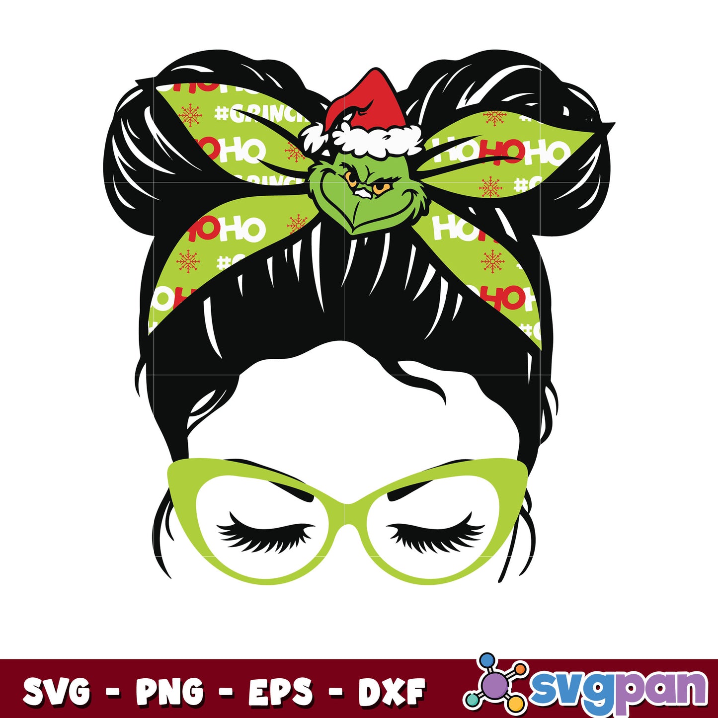 Grinch headband messy bun christmas svg