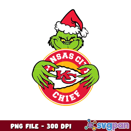 Grinch hug kansas city chiefs logo png, ginch nfl png, super bowl 2025 png