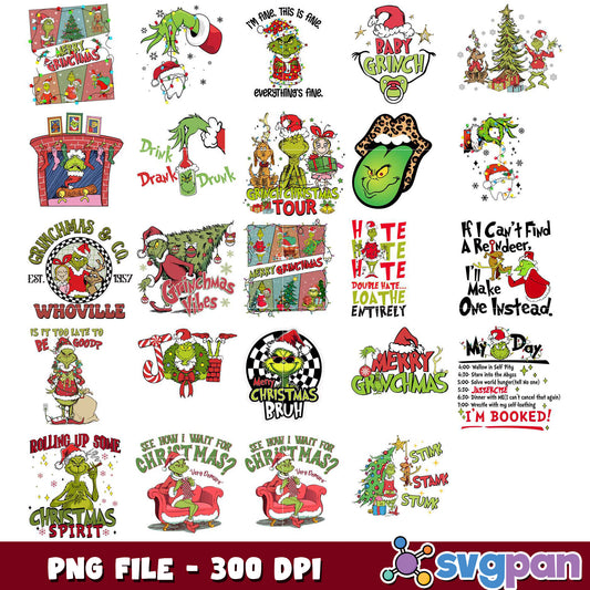 Grinchmas PNG Bundle 20+ Designs, 300 DPI