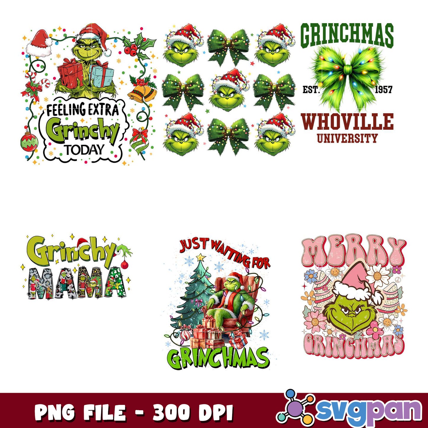 Grinchmas PNG Bundle 5 Designs, 300 DPI