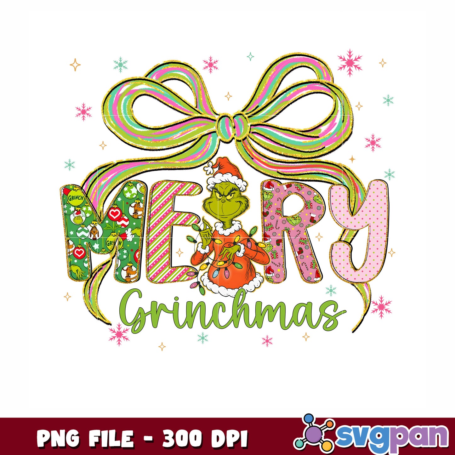 Grinchmas design png, christmnas holidays png, christmas bow png