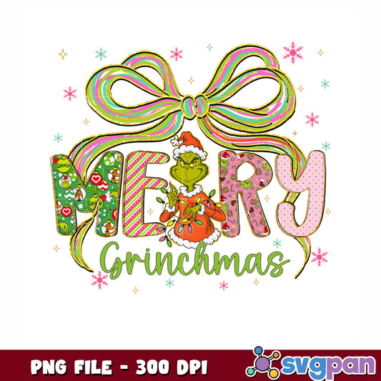 Grinchmas design png, christmnas holidays png, christmas bow png