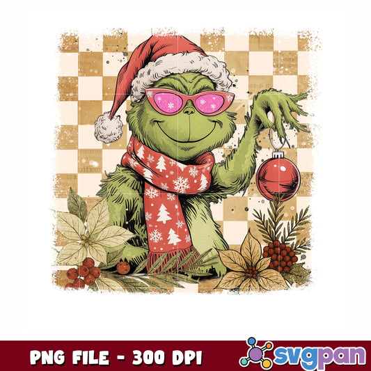 Grinch retro png, christmnas bell png, christmas songs png