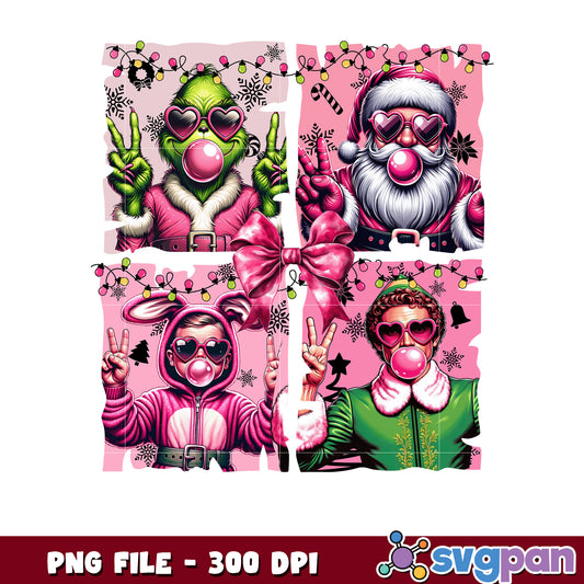 Grinch santa elf pink design png, christmas movies​ png, christmas vacation​ png