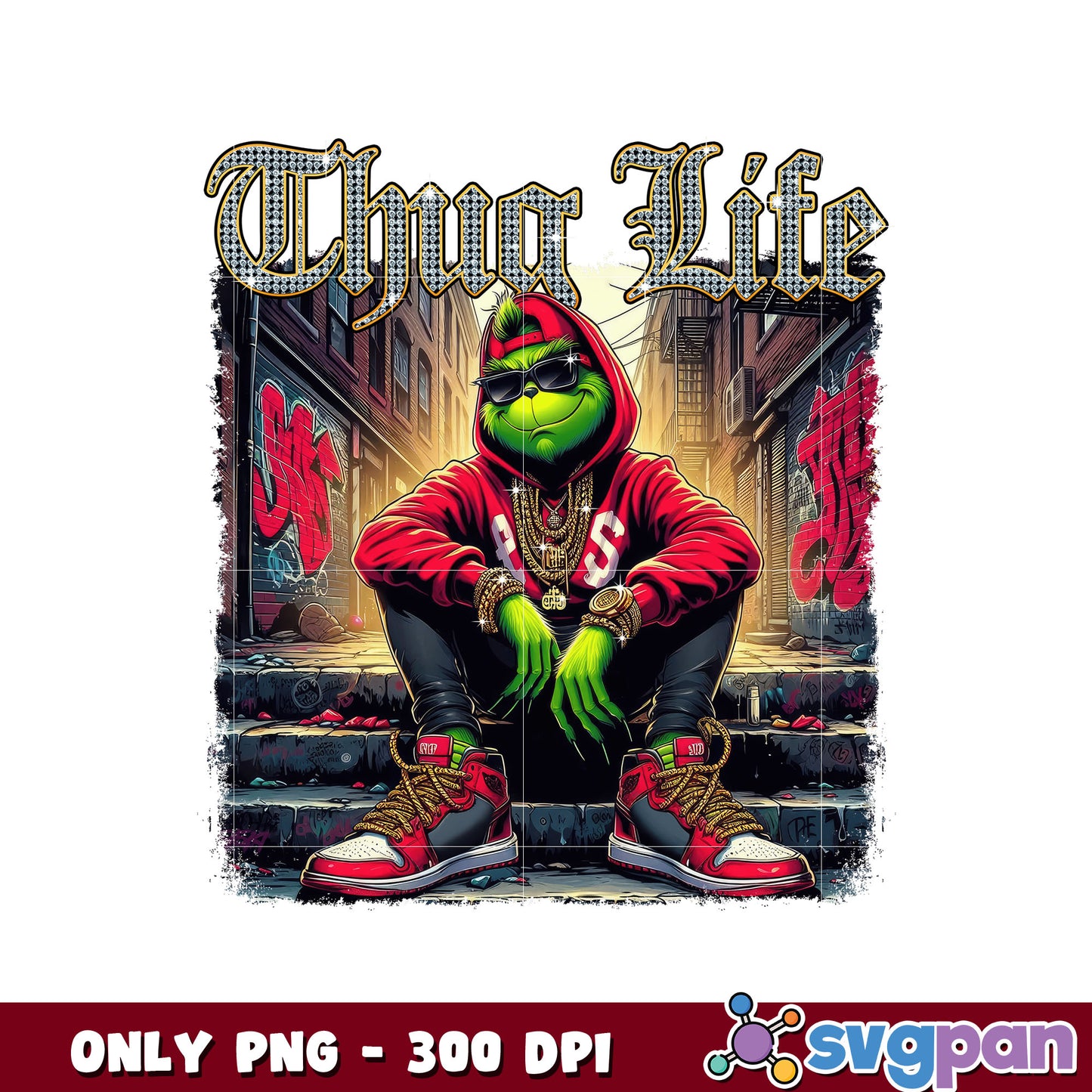 Grinch thug life design christmas png