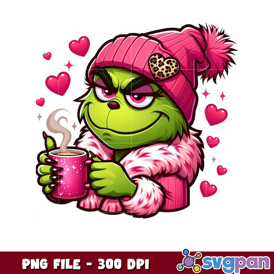 Grinch with Coffee PNG File, Perfect for Holiday Decor