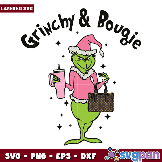 Grinchy and bougie svg, grinch cartoon svg, christmas svg