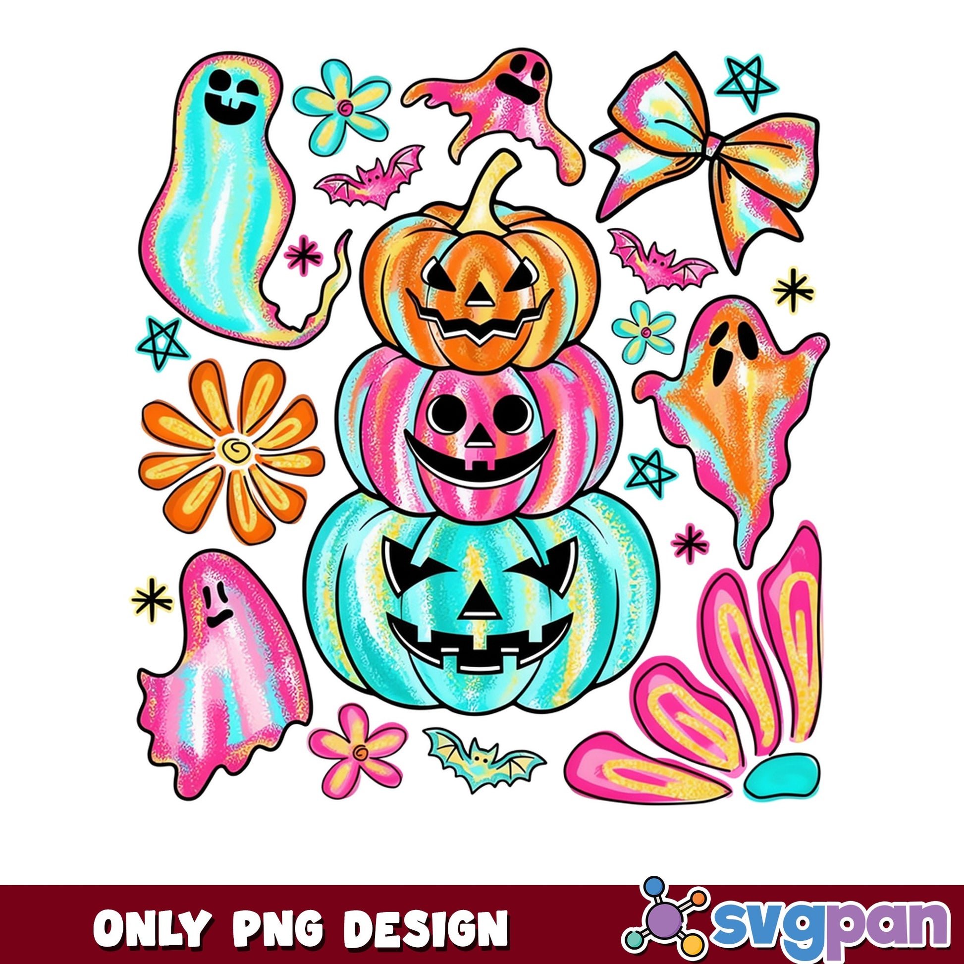 Groovy Halloween Pumpkin Ghost PNG, Retro Halloween PNG, Spooky Season PNG