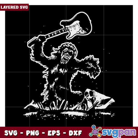 Guitar Wielding Gorilla SVG Design, Perfect for Creative Projects