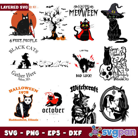 Halloween Black Cat SVG Bundle 10 Designs