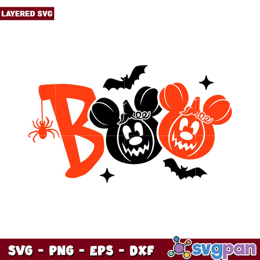 Halloween Boo Design with Mickey Pumpkin Faces, Perfect for SVG Crafts