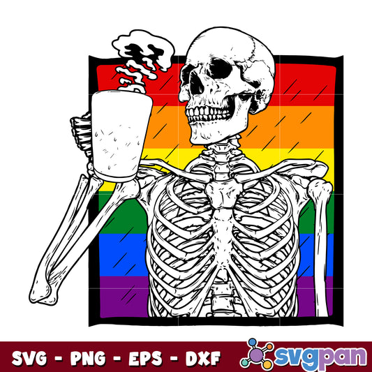 Halloween Coffee Drinking Skeleton Skull Gay Pride Awareness svg