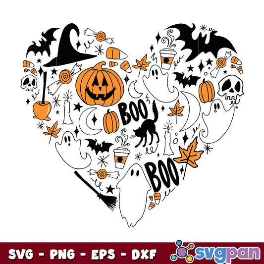 Halloween Doodle Heart Collage I Love Halloween svg