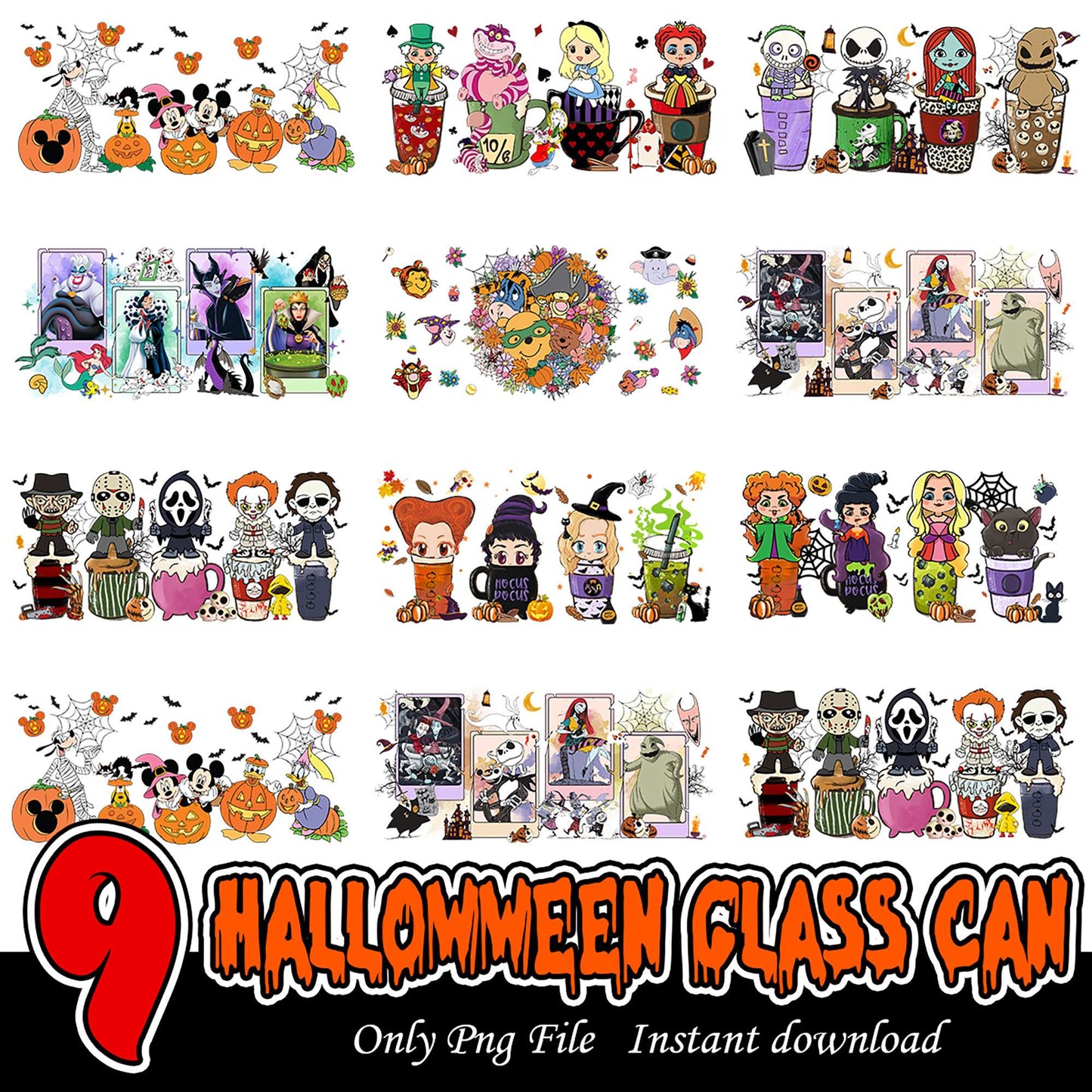 Halloween Glass Can Bundle PNG Instant Download Graphics