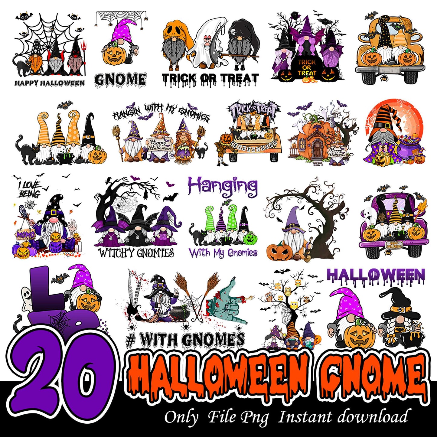 Halloween Gnome Bundle 20 PNG Designs Instant Download