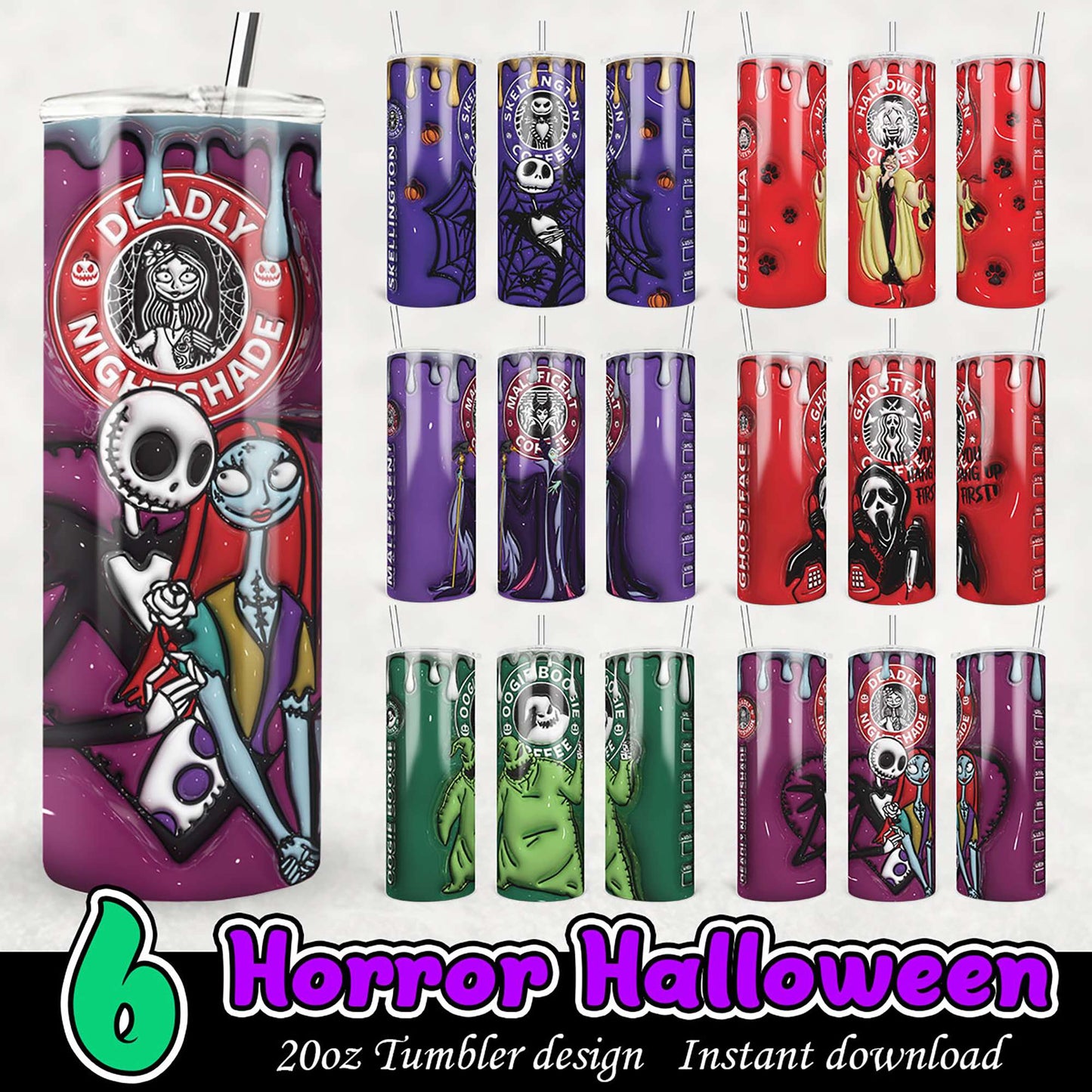 Halloween Horror Tumbler Designs PNG Bundle