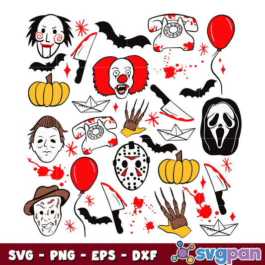 Halloween Horror character doodle collage svg